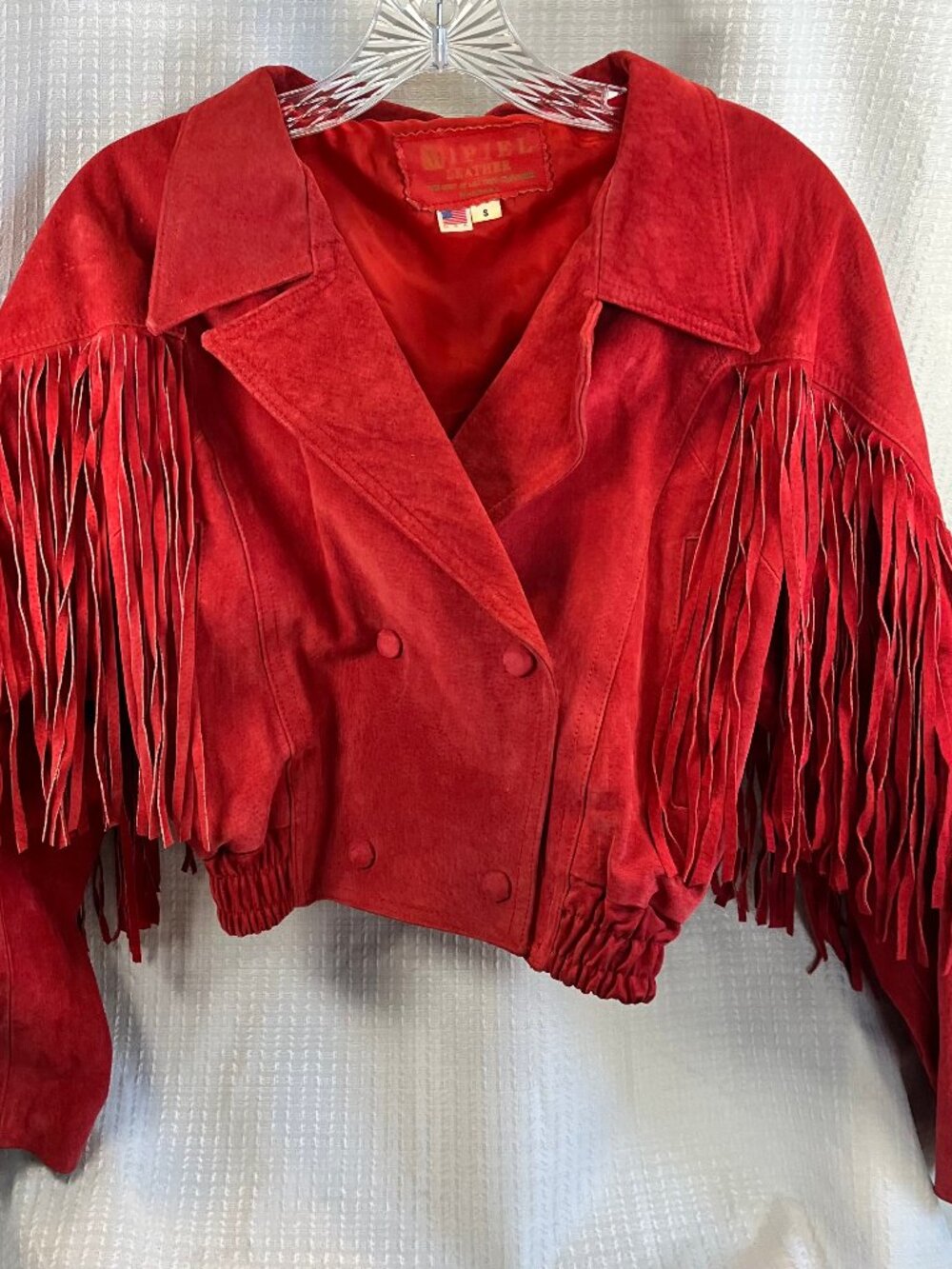 Vintage Mi Piel Red Suede Cropped Fringed Jacket size S